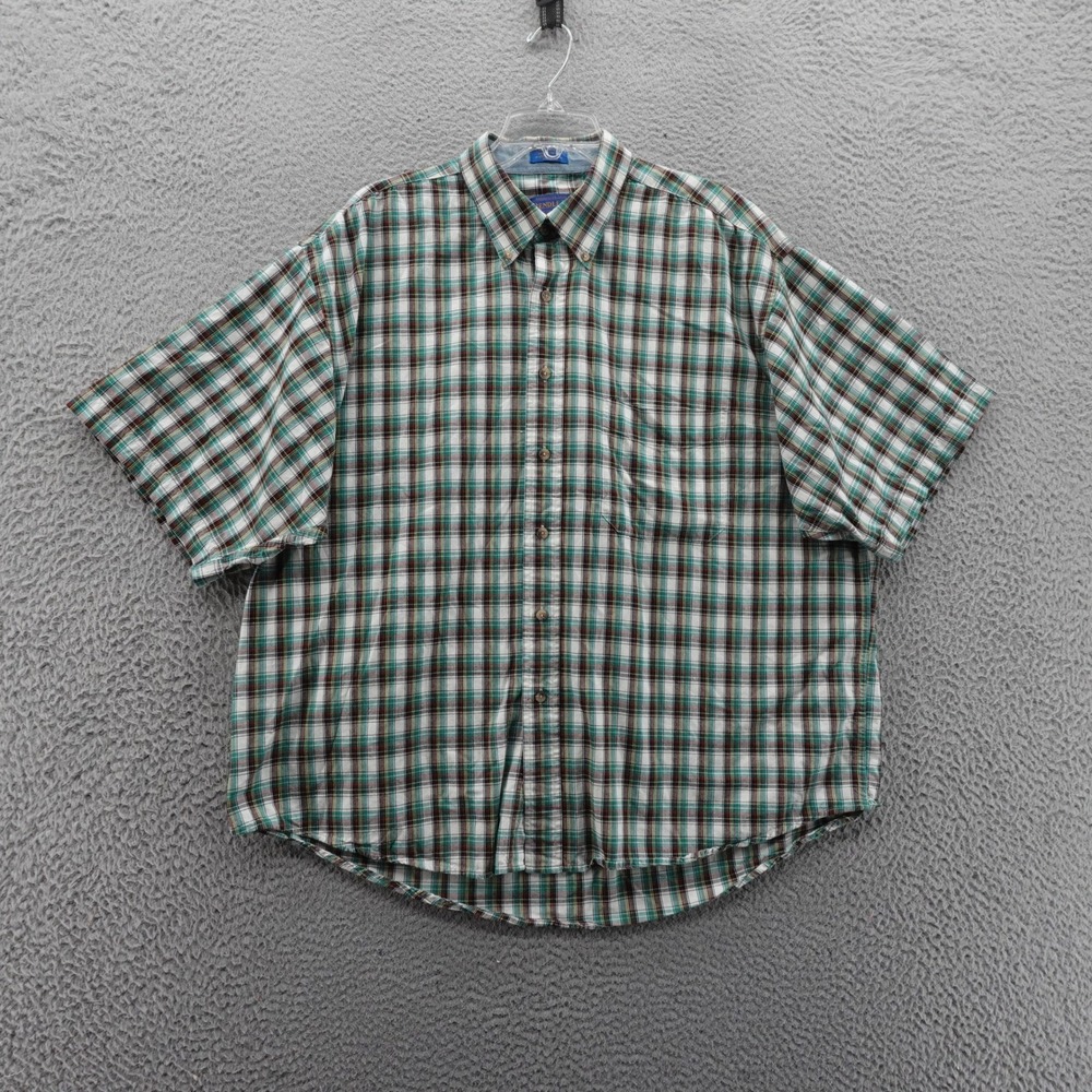 Pendleton Plaid Button‎ Front Shirt XL Green White Mens Casual Cotton